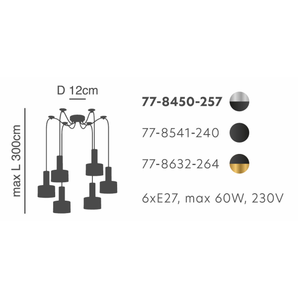 Φωτιστικό Οροφής Πολύφωτο Homelighting 77-8450 Nickel/Black