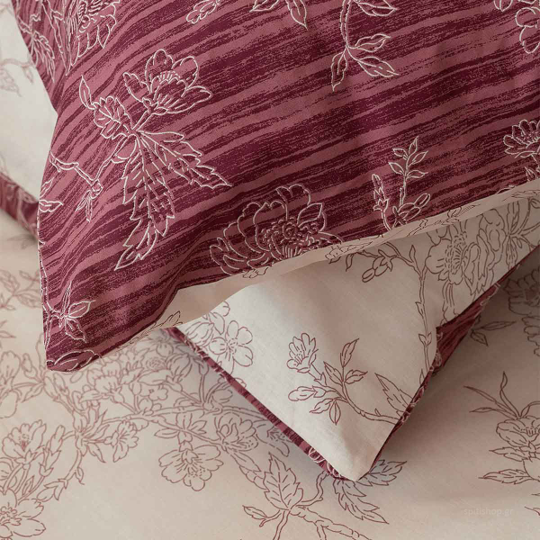 Σεντόνια Μονά (Σετ) Nima Bed Linen Florence Wine Red