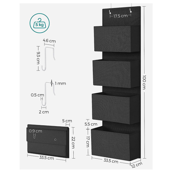 Κρεμαστή Θήκη Οργάνωσης Πόρτας 4 Θέσεων (33.5x12x100) Songmics RDH004B01