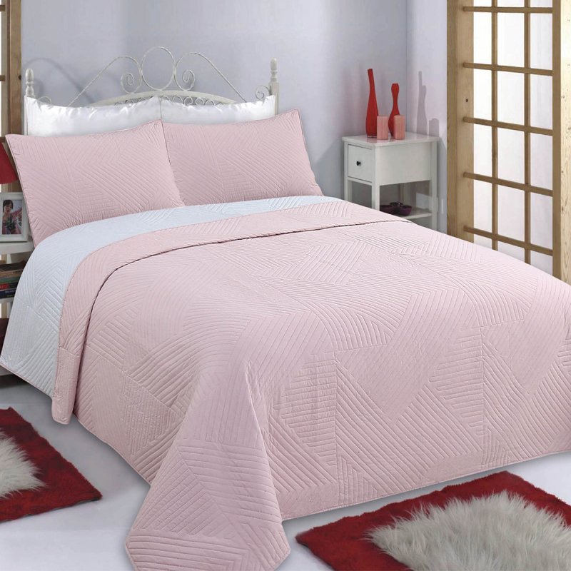 Κουβερλί King Size (Σετ 240x260) 2 Όψεων Silk Fashion Lines Pink/Grey