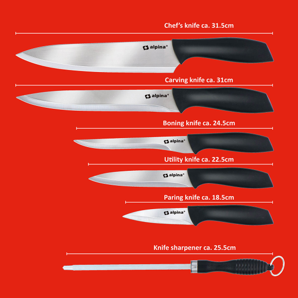 Μαχαίρια Κουζίνας & Ακονιστήρι Μασάτι & Επιφάνειες Κοπής (Σετ 8τμχ) Alpina 871125226600