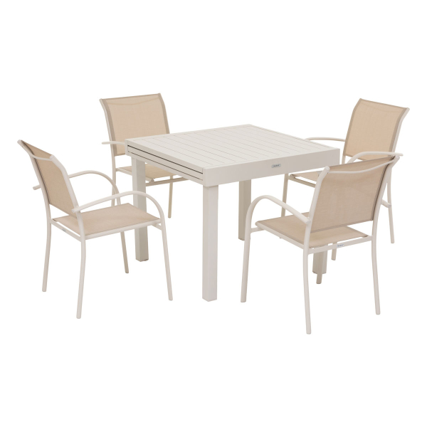 Σετ Κήπου Τραπέζι Επεκτεινόμενο (90/180x90x75.5) + 4 Καρέκλες H-S Piazza Clay