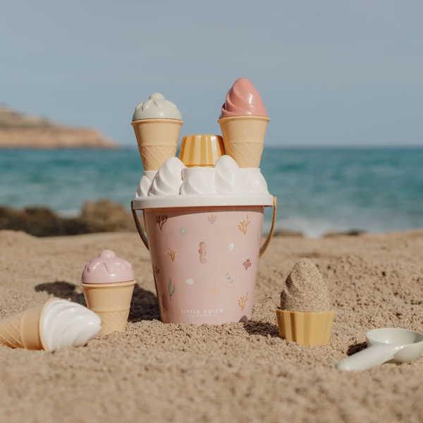 Κουβαδάκι + Φτυαράκια Παραλίας (Σετ 14τμχ) Little Dutch Cream Ocean Dreams Ροζ