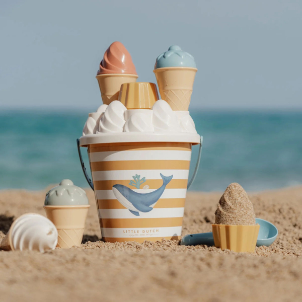 Κουβαδάκι + Φτυαράκια Παραλίας (Σετ 14τμχ) Little Dutch Cream Ocean Dreams Μπλε