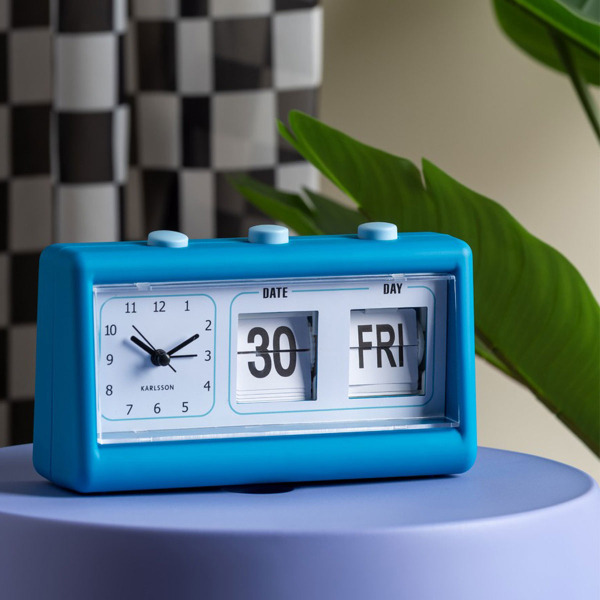 Ρολόι Επιτραπέζιο (19x11.5x6.4) Ξυπνητήρι & Ημερολόγιο Karlsson Data Flip Bright Blue