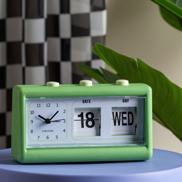Ρολόι Επιτραπέζιο (19x11.5x6.4) Ξυπνητήρι & Ημερολόγιο Karlsson Data Flip B.Green