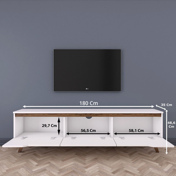 Έπιπλο Τηλεόρασης (180x35x48.6) A-G 893RAN3105 White/Walnut