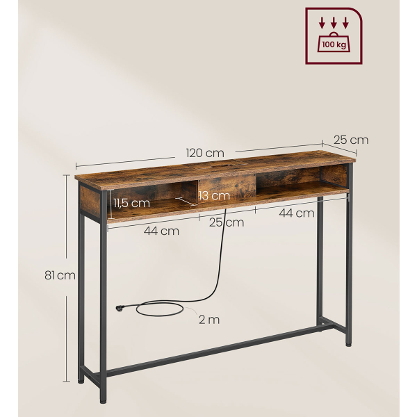 Κονσόλα Εισόδου Με Ενσωματωμένες Πρίζες & USB (120x25x81) Vasagle LNT111K01