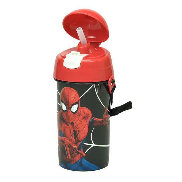 Παγούρι 500ml Με Καλαμάκι Gim FD Spiderman Black City