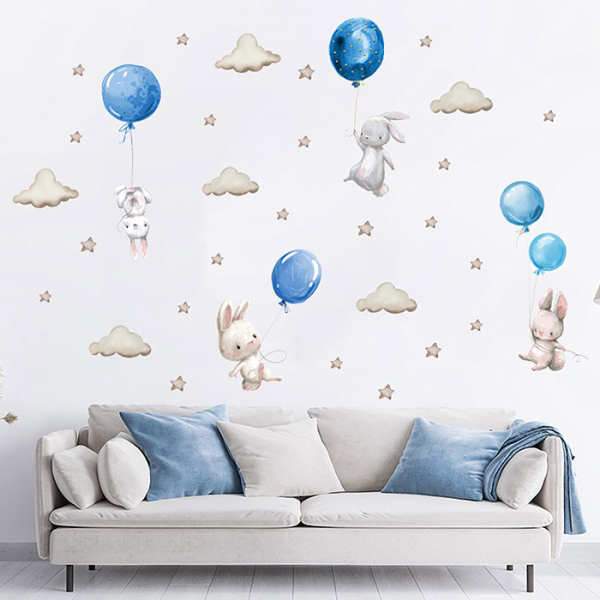 Παιδικά Αυτοκόλλητα Τοίχου Sipo Bunny Balloons Blue SIP-WS63027