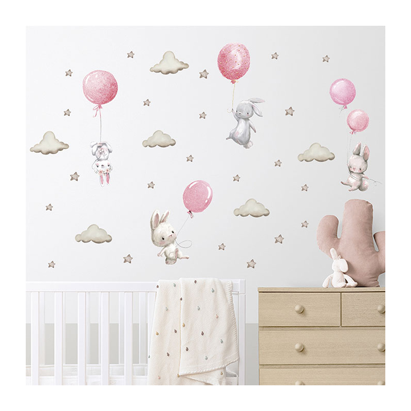 Παιδικά Αυτοκόλλητα Τοίχου Sipo Bunny Balloons Pink SIP-WS63028