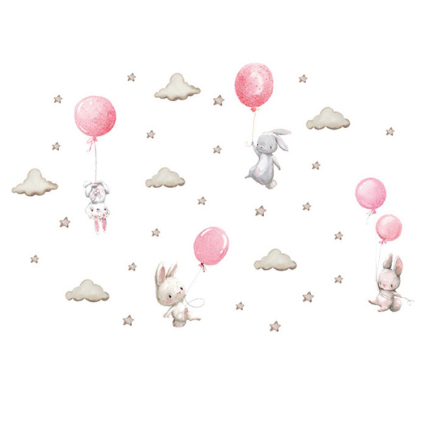 Παιδικά Αυτοκόλλητα Τοίχου Sipo Bunny Balloons Pink SIP-WS63028