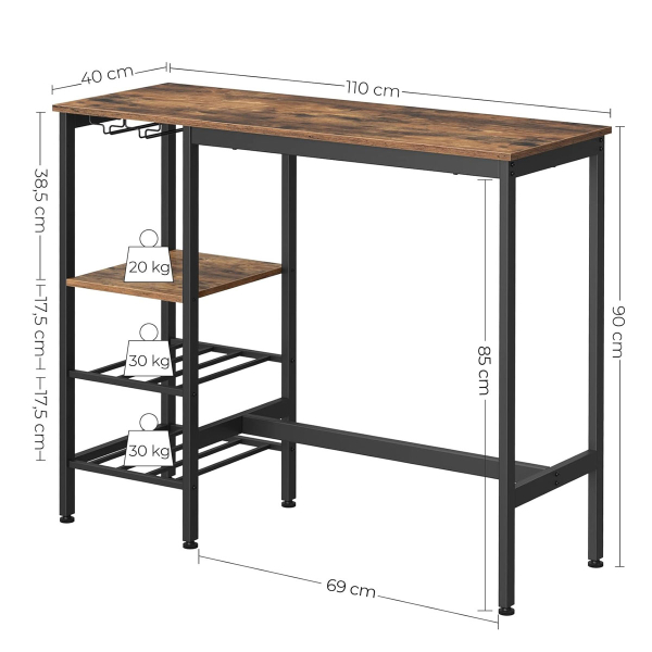 Τραπέζι Μπαρ Με Ράφια (110x40x90) Vasagle LBT013B01