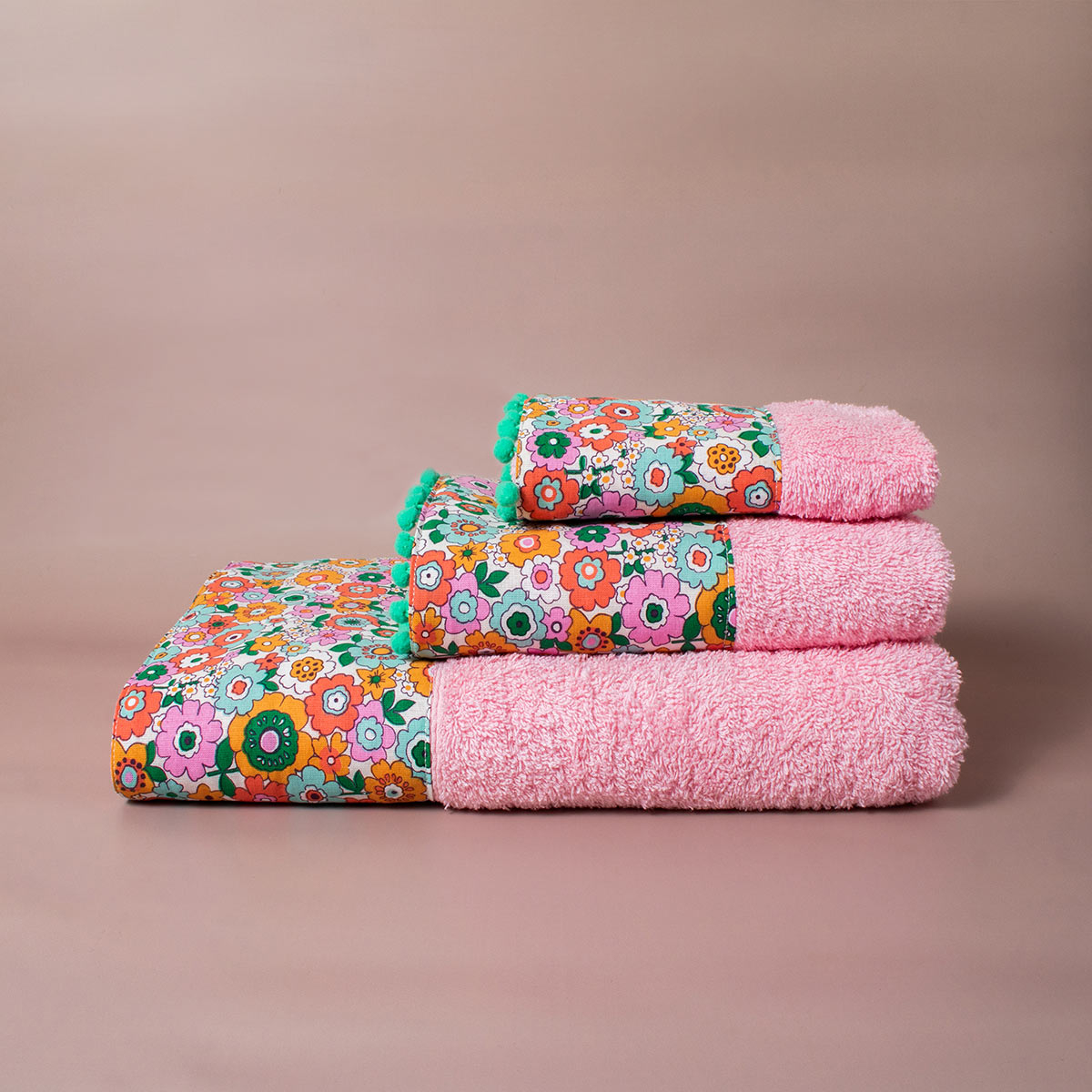 Πετσέτες Μπάνιου (Σετ 3τμχ) White Fabric Leany Pink