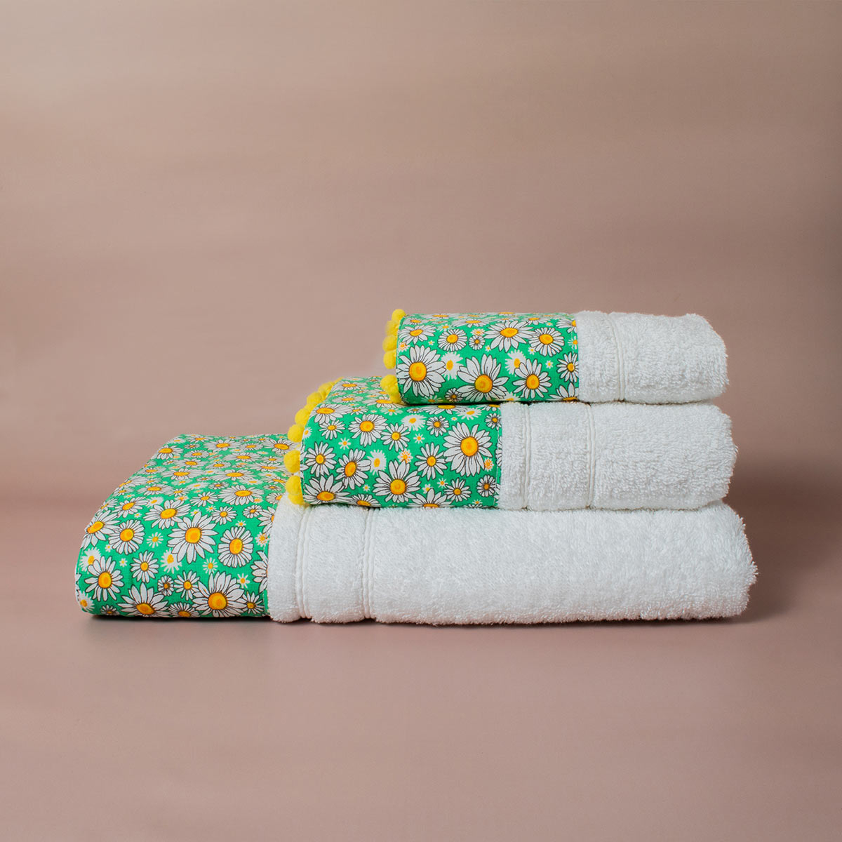 Πετσέτες Μπάνιου (Σετ 3τμχ) White Fabric Poppins Green – White