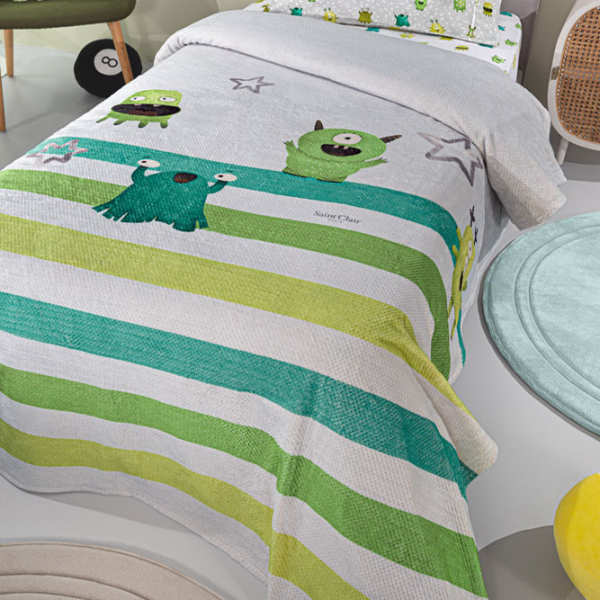 Κουβέρτα Fleece Κούνιας (110x140) Saint Clair Ultra Soft Monsters Lime