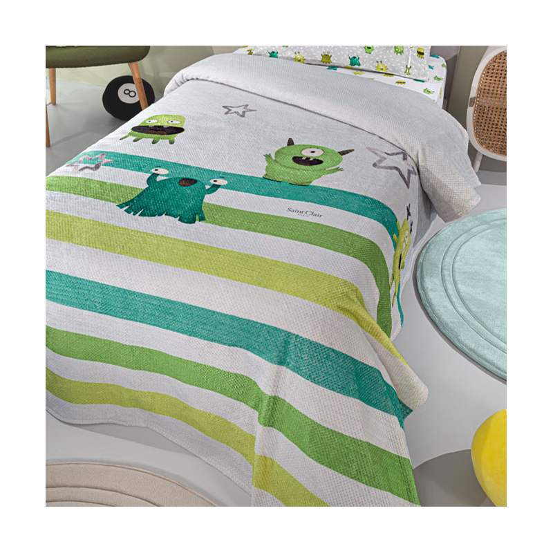 Κουβέρτα Fleece Κούνιας (110x140) Saint Clair Ultra Soft Monsters Lime