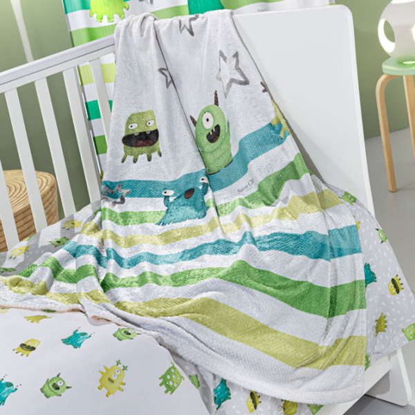 Κουβέρτα Fleece Κούνιας (110x140) Saint Clair Ultra Soft Monsters Lime