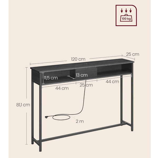 Κονσόλα Εισόδου Με Ενσωματωμένες Πρίζες & USB (120x25x81) Vasagle LNT111B01