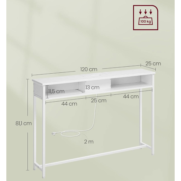 Κονσόλα Εισόδου Με Ενσωματωμένες Πρίζες & USB (120x25x81) Vasagle LNT111W01
