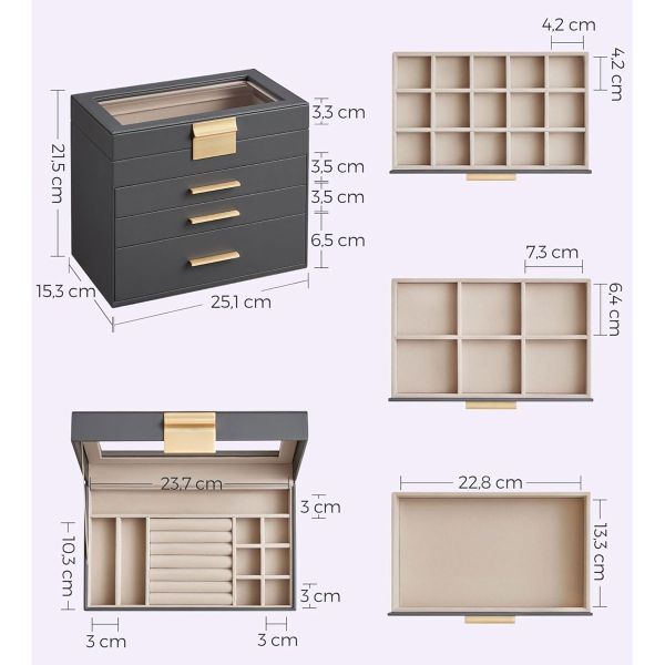 Μπιζουτιέρα Κουτί Με Συρτάρια (25.1x15.3x21.5) Songmics JBC161C01