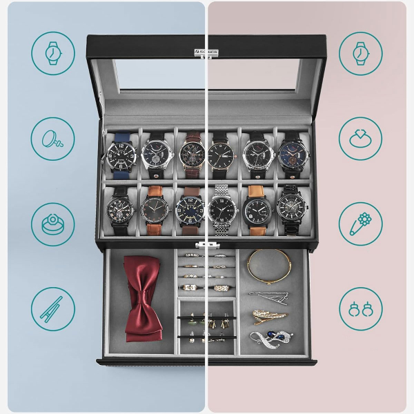 Θήκη Για 12 Ρολόγια & Κοσμήματα (33x19.5x14) Songmics JWB012G01V1