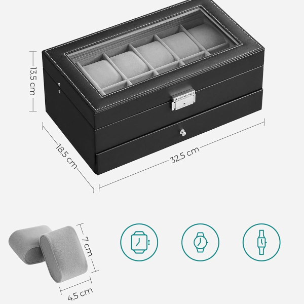 Θήκη Για 12 Ρολόγια & Κοσμήματα (33x19.5x14) Songmics JWB012G01V1