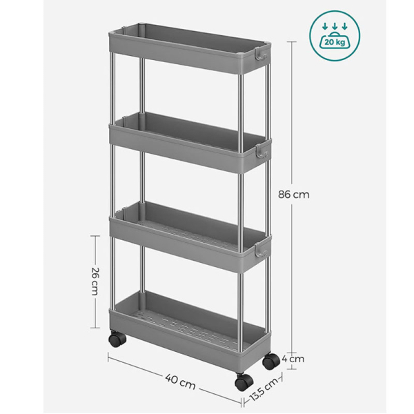 Τρόλεϊ/Ραφιέρα 4 Θέσεων (40x12.5x88) Songmics KSC008G01