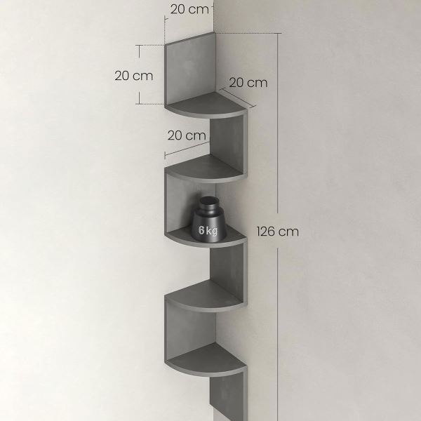 Γωνιακή Βιβλιοθήκη Τοίχου 5 Θέσεων (20x20x126) Vasagle LBC072G49