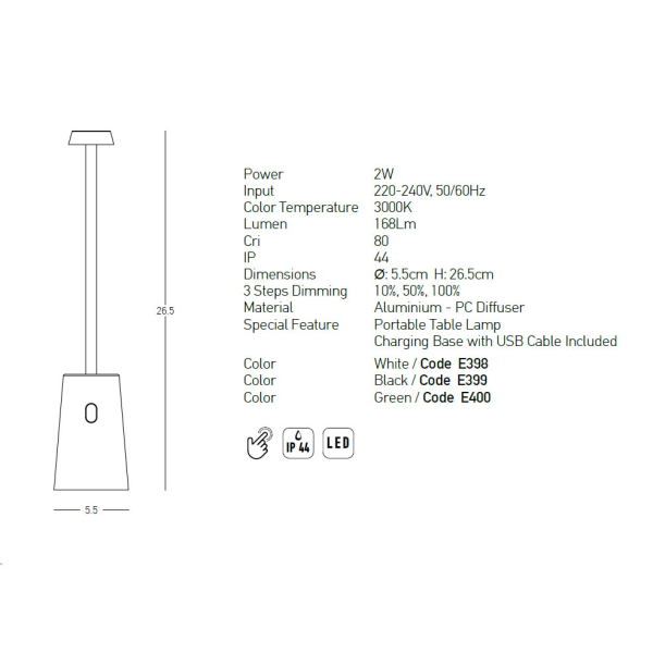 Επαναφορτιζόμενο Πορτατίφ Led Zambelis E398 White