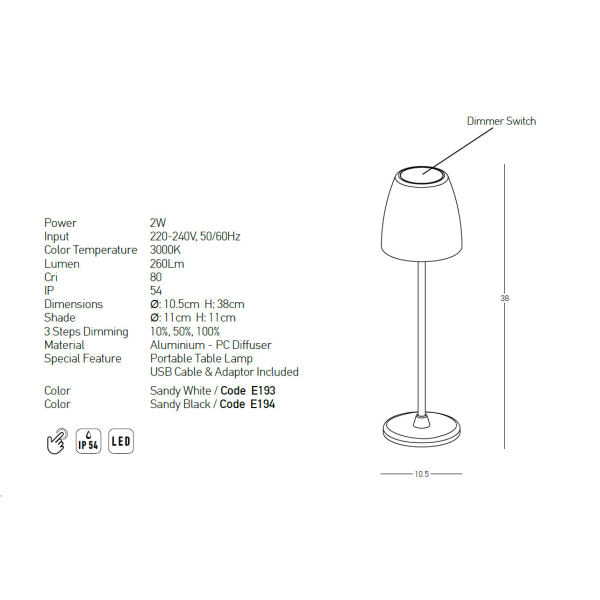 Επαναφορτιζόμενο Πορτατίφ Led Zambelis E193 White