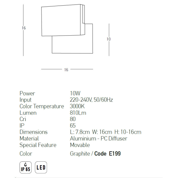 Απλίκα Led Εξωτερικού Χώρου Zambelis E199 Graphite