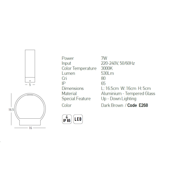 Απλίκα Led Εξωτερικού Χώρου Zambelis E268 Brown