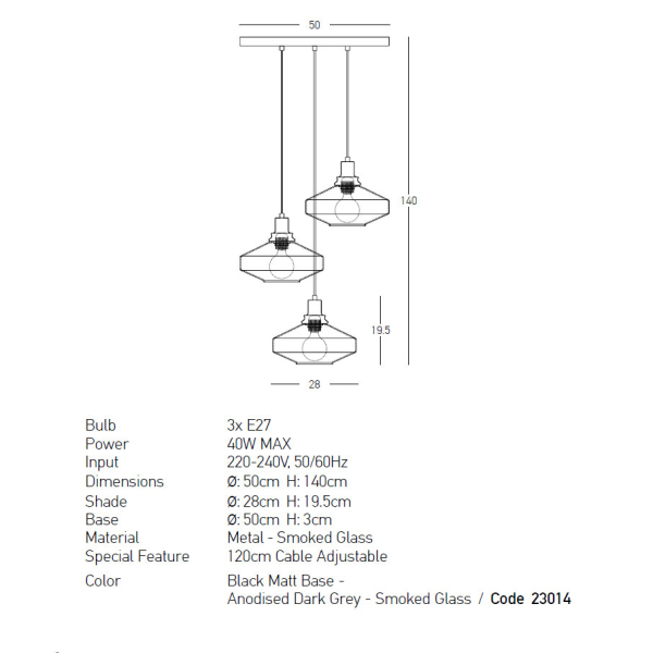 Φωτιστικό Οροφής Τρίφωτο Zambelis 23014 Smoked Glass