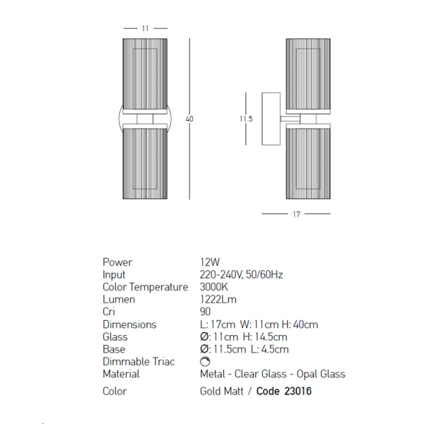 Απλίκα Τοίχου Led Dimmable Zambelis 23016 Gold Matt