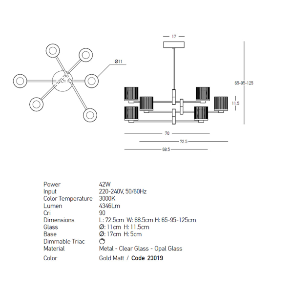 Φωτιστικό Οροφής Led Dimmable Zambelis 23019 Gold Matt