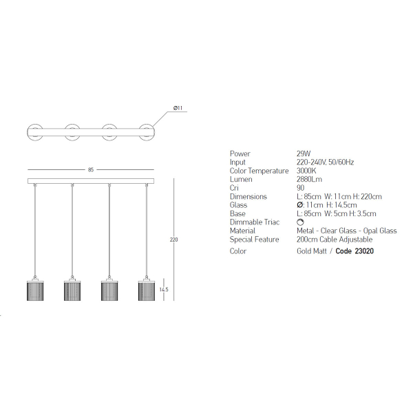 Φωτιστικό Οροφής Led Dimmable Zambelis 23020 Gold Matt