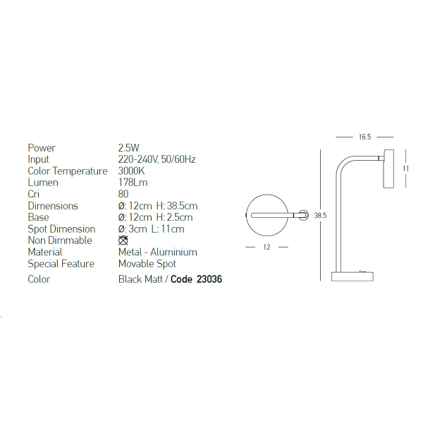 Πορτατίφ Led Zambelis 23036 Black Matt