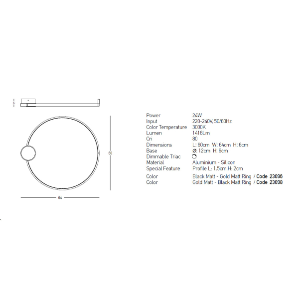 Φωτιστικό Πλαφονιέρα Led Dimmable Zambelis 23096 Gold Matt