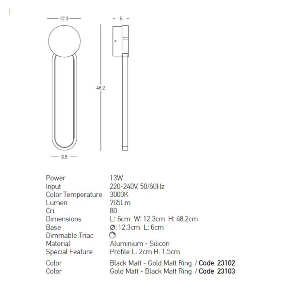 Απλίκα Τοίχου Led Dimmable Zambelis 23102 Gold Matt