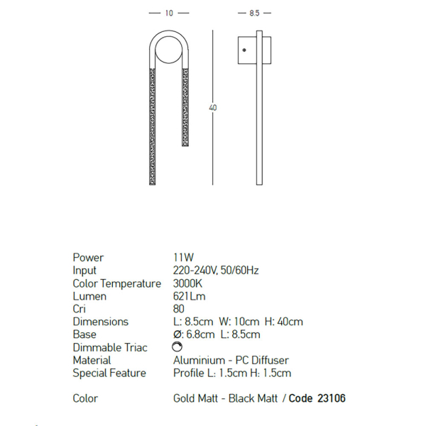 Απλίκα Τοίχου Led Dimmable Zambelis 23106 Gold Matt