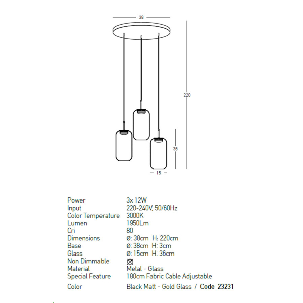 Φωτιστικό Οροφής Led Zambelis 23231 Gold Glass