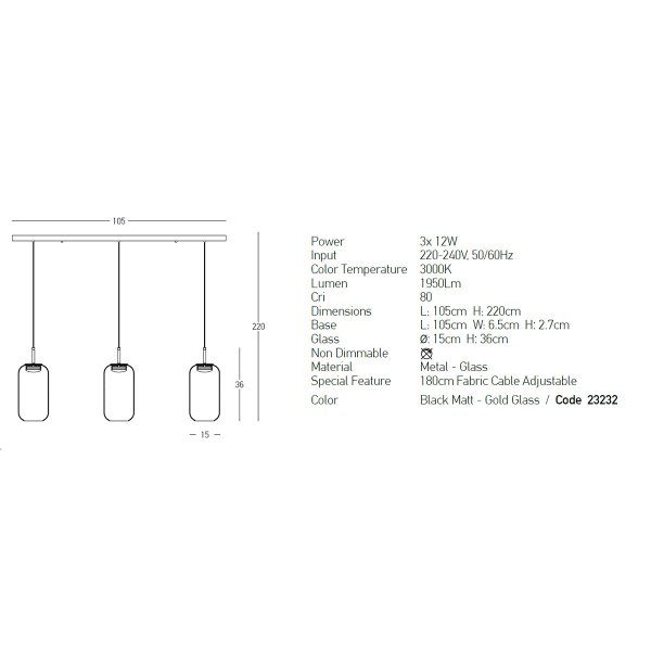 Φωτιστικό Οροφής Led Zambelis 23232 Gold Glass