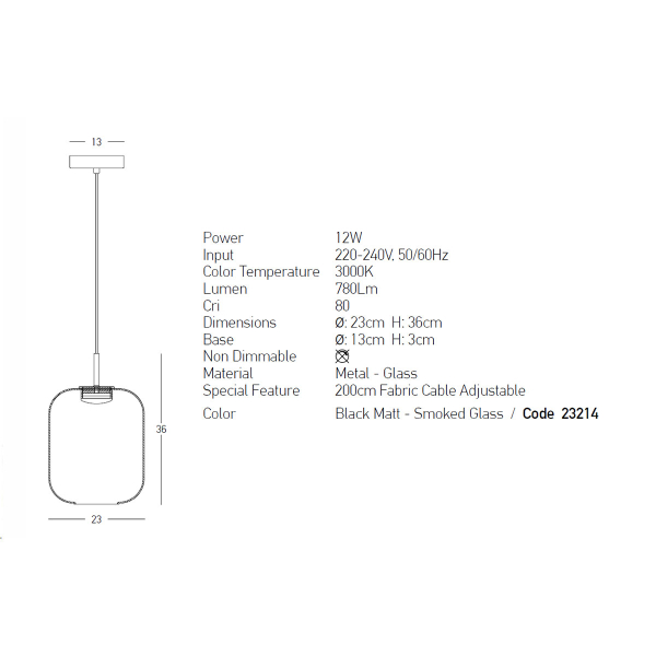 Φωτιστικό Οροφής Led Zambelis 23214 Smoked Glass