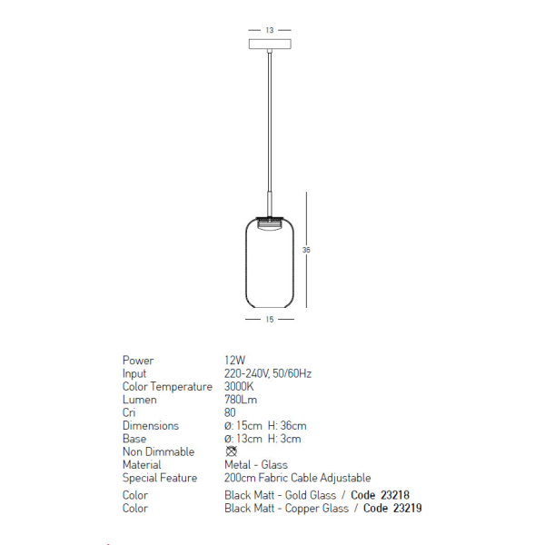 Φωτιστικό Οροφής Led Zambelis 23219 Copper Glass