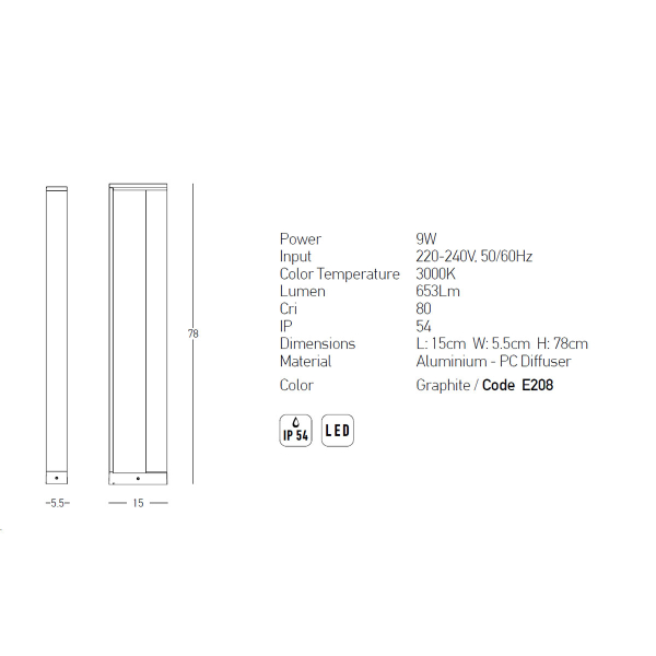 Φωτιστικό Δαπέδου Led Εξωτερικού Χώρου Zambelis E208 Graphite