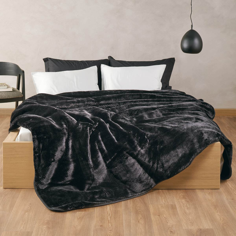 Κουβέρτα Βελουτέ Υπέρδιπλη (220x240) Kentia Loft Bella 30 Black AW2025