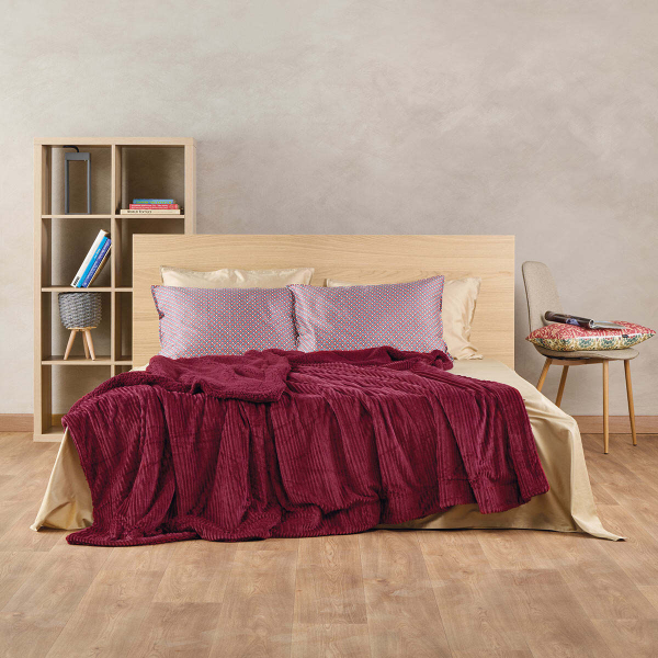 Κουβέρτα Fleece King Size (260x240) Με Γουνάκι Kentia Versus Spencer 42 Bordeaux