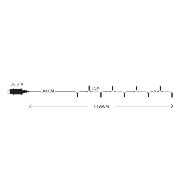 Χριστουγεννιάτικα Λαμπάκια 180 Led Σε Σειρά 11.9μ Ψυχρό Λευκό Με 8 Προγράμματα Eurolamp 600-13220