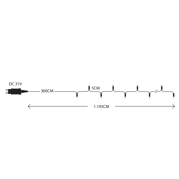 Χριστουγεννιάτικα Λαμπάκια 180 Led Σε Σειρά 11.9μ Θερμό Λευκό Με 8 Προγράμματα Eurolamp 600-13221